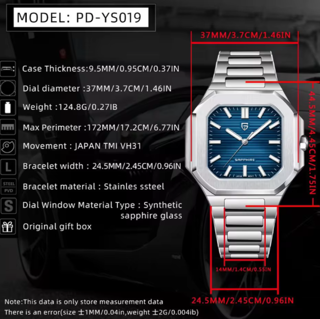 PAGANI DESIGN New Square Men Quartz Watch Luxury Sapphire Glass